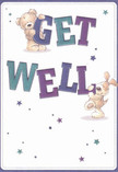 From the first glance, this get well card conjures up warmth and optimism, a scene as cheerful as a stroll through Virginia Water's lakeside paths. Two delightful companions-an affectionate teddy bear, its fur rendered in soft, comforting strokes, and a lively puppy with endearing floppy ears-are intertwined with playful artistry, each holding steadfast to the oversized, colourful letters spelling 'Get Well.' Their gentle eyes and rounded forms are infused with heartfelt emotion, inviting a sense of reassurance. The vivid indigo and teal lettering stands out against the creamy, uncluttered background, echoing the serene clarity of local landscapes. Across the card, scattered stars in varying hues of blue and purple twinkle like notes of encouragement, infusing the composition with hope and light. This illustration's tactile details-the bear's cuddly coat, the puppy's velvety fur-feel almost tangible, much like the comforting embrace of a hand-tied bouquet delivered from Flowers Virginia Water. Ideal for lifting the spirits of a friend recuperating near Callow Hill or wishing a family member well on Christchurch Road, this card exudes both genuine kindness and that uplifting, community-rooted support so treasured in Virginia Water.